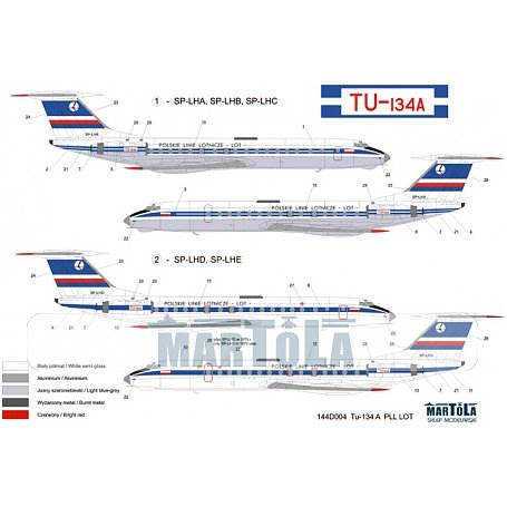 Martola 1:144 Kalkomania do Tupolev Tu-134A