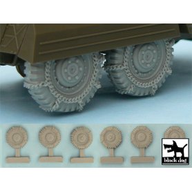 Black Dog M 8 / M 20 Snowchained wheels set for Tamiya kits, 6 resin parts