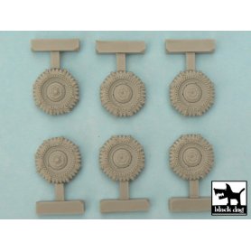 Black Dog M 8 / M 20 Snowchained wheels set for Tamiya kits, 6 resin parts