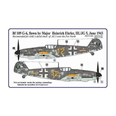 AML M49007 Maska Bf-109G-6 Mjr H. Ehler 1/48