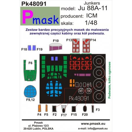 Pmask Pk48091 Maski do Junkers Ju-88 A-11 dla ICM