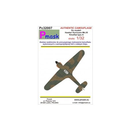 Pmask 1:32 Maski do Hawker Hurricane KAMUFLAŻ TYP A