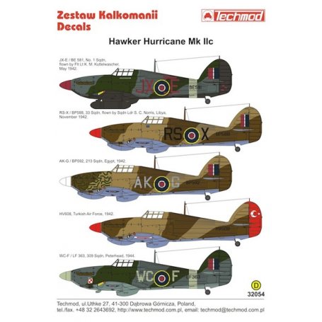 Techmod 1:32 Kalkomanie do Hawker Hurricane Mk.IIc