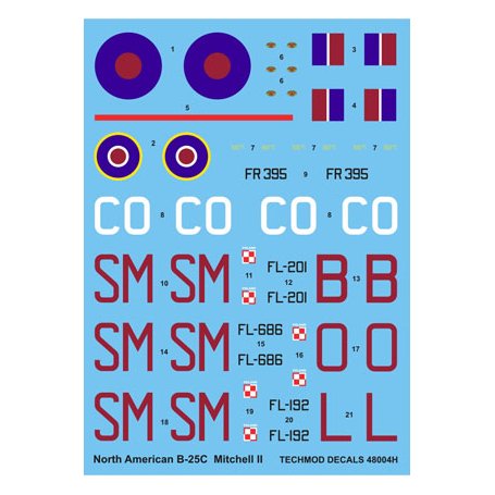 Techmod 1:48 Kalkomanie do North American B-25C Mitchell II