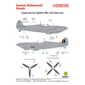 Techmod 1:48 Kalkomanie do Supermarine Spitfire STENCILS