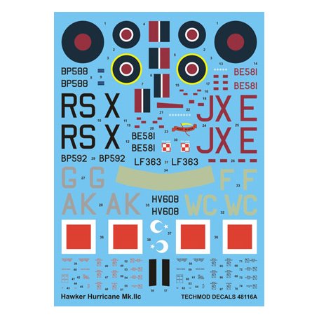 Techmod 1:48 Kalkomanie do Hawker Hurricane Mk.IIc
