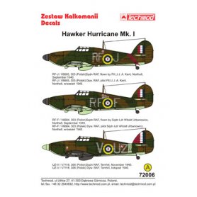 Techmod 1:72 Kalkomanie do Hawker Hurricane Mk.I