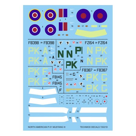 Techmod 1:72 Kalkomanie do North American Mustang Mk.III