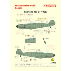 Techmod 1:72 Kalkomanie do Messerschmitt Bf-109E STENCILS