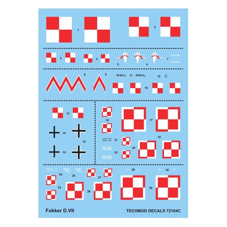 Techmod 1:72 Kalkomanie do Fokker D.VII 