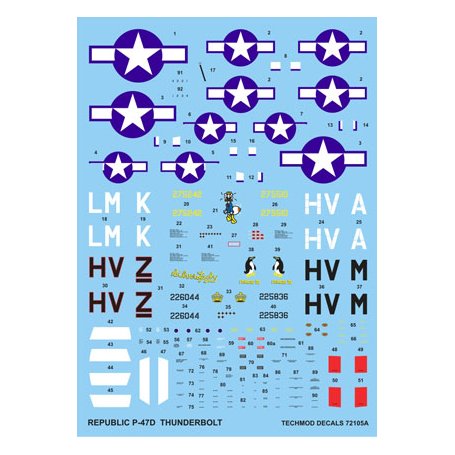 Techmod 1:72 Kalkomanie do Republic P-47D Razorback