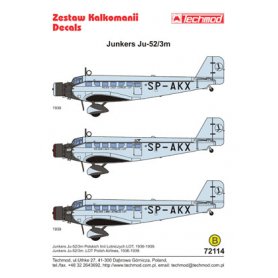 Techmod 1:72 Kalkomanie do Junkers Ju-52 PLL LOT