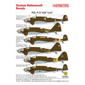 Techmod 1:72 Kalkomanie do PZL P-37 A/B Łoś
