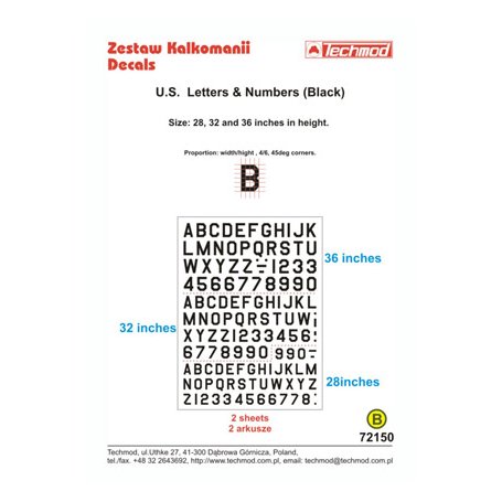 Techmod 72150 U.S. Letters & Numbers Black