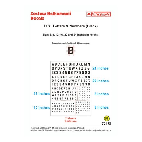 Techmod 1:72 Amerykańskie czarne litery i numery