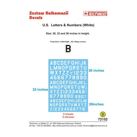 Techmod 72152 U.S. Letters & Numbers White