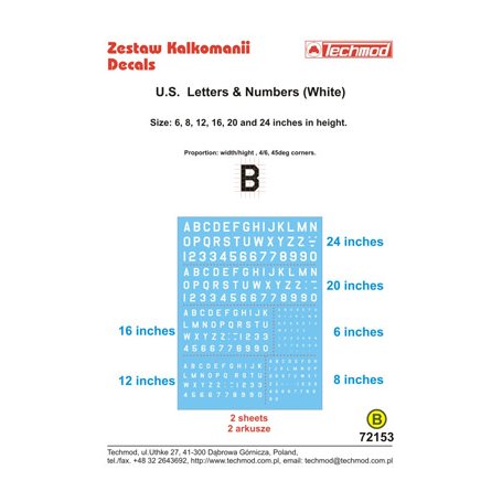 Techmod 72153 U.S. Letters & Numbers White