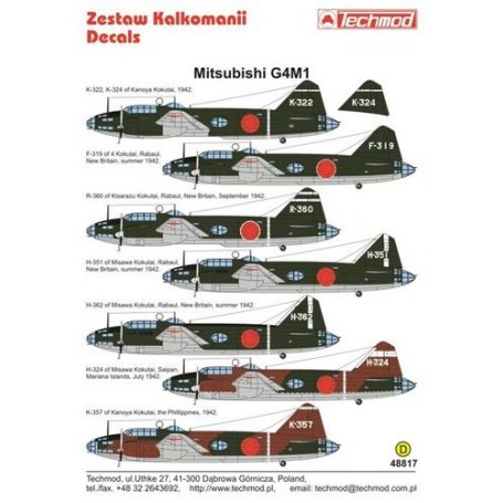 Techmod 1:48 Kalkomanie do Mitsubishi G4M1 Betty