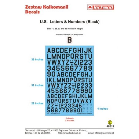 Techmod 48819 U.S. Letters & Numbers Black