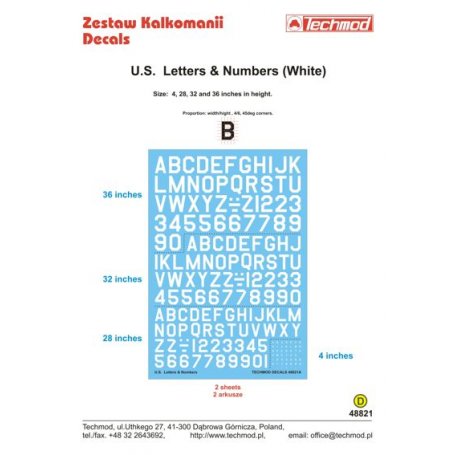 Techmod 1:48 Amerykańskie białe litery i numery