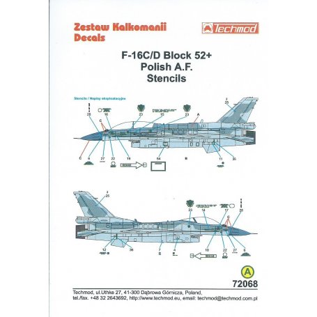 Techmod 72068 F-16 C/D Block 52+ Stencils 