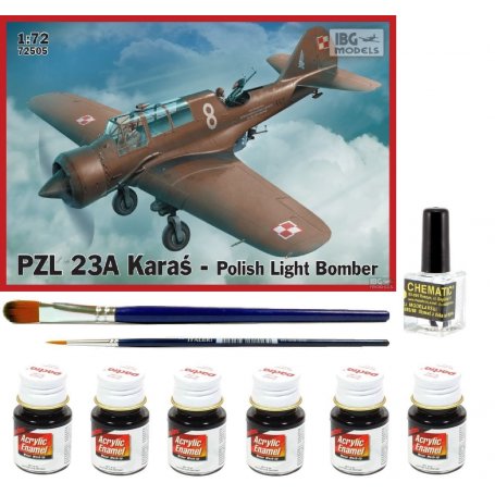 IBG 1:72 PZL 23A Karaś | Model do sklejania + farby + klej + pędzelki