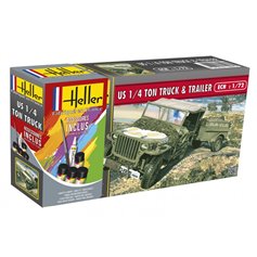 Heller 1:72 Jeep Willys z przyczepą - STARTER SET - z farbami