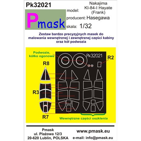 Pmask Pk32021 Maski do kabin Ki-84 - Hasegawa