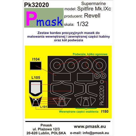 Pmask Pk32020 Maski do kab. Spitfire Mk.IXc Revell
