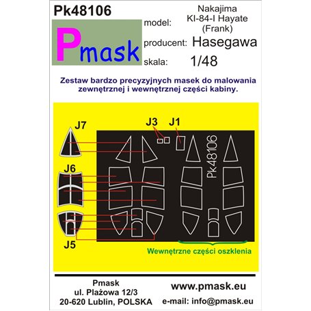 Pmask Pk48106 Maski do kabin Ki-84 - Hasegawa