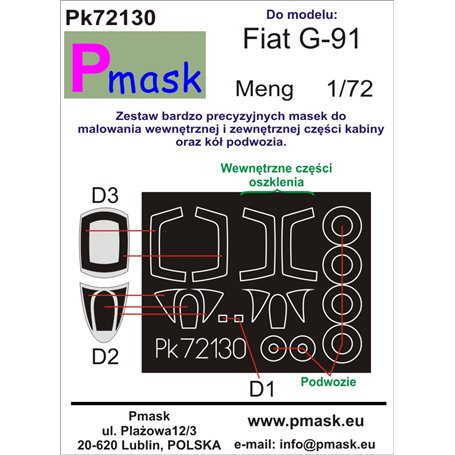 Pmask Pk72130 maski do kabin Fiat G-91 Meng