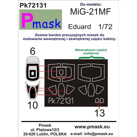 Pmask Pk72131 maski do kabin MIG-21MF Eduard