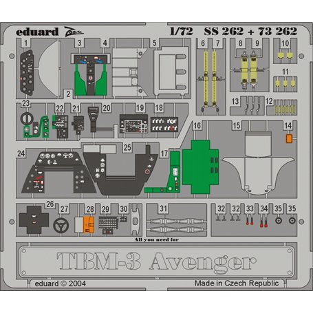 Eduard 1:72 Elementy wnętrza do TBM-3 dla Hasegawa