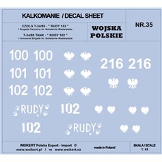 Weikert 1:48 Decals for T-34/85 RUDY 102 and other markings - POLISH ARMY - 1 and 2 Polish Army