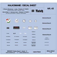Weikert 1:16 Decals for Pz.Kpfw.VI Tiger - interior elements of the tank - indicators and inscriptions