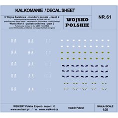 Weikert 1:35 Decals Polish uniforms - flaps, armlets, insignia for hats and helmets - pt.2 - vol.61