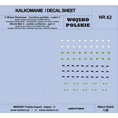 Weikert 1:35 Decals Polish uniforms - flaps, armlets, insignia for hats and helmets - pt.3 - vol.62
