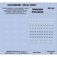 Weikert 1:35 Decals Polish uniforms - flaps, armlets, insignia for hats and helmets - pt.5 - vol.64