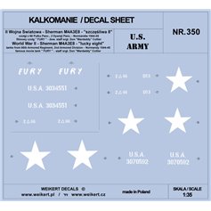 Weikert 1:35 Decals for M4A3E8 Sherman - US ARMY - FURY film tank