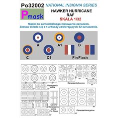 Pmask 1:32 NATIONAL INSIGNIA SERIES - masks for painting markings for Hawker Hurricane RAF 
