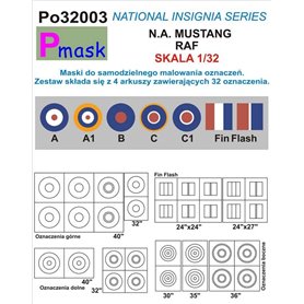 Pmask 1:32 NATIONAL INSIGNIA SERIES - maski do malowania oznaczeń do North American Mustang RAF