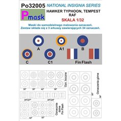 Pmask 1:32 NATIONAL INSIGNIA SERIES - masks for painting markings for Hawker Typhoon / Hawker Tempest RAF 
