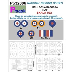 Pmask 1:32 NATIONAL INSIGNIA SERIES - masks for painting markings for Bell P-39 Airacobra RAF 