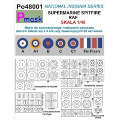 Pmask 1:48 NATIONAL INSIGNIA SERIES - maski do malowania oznaczeń do Supermarin Spitfire RAF