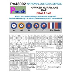 Pmask 1:48 NATIONAL INSIGNIA SERIES - masks for painting markings for Hawker Hurricane RAF 