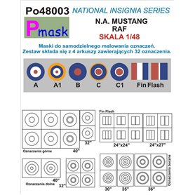 Pmask 1:48 NATIONAL INSIGNIA SERIES - maski do malowania oznaczeń do North American Mustang RAF