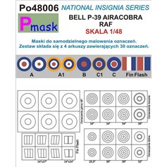 Pmask 1:48 NATIONAL INSIGNIA SERIES - masks for painting markings for Bell P-39 Airacobra RAF 