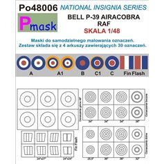 Pmask 1:48 NATIONAL INSIGNIA SERIES - maski do malowania oznaczeń do Bell P-39 Airacobra RAF