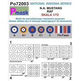 Pmask 1:72 NATIONAL INSIGNIA SERIES - maski do malowania oznaczeń do North American Mustang RAF