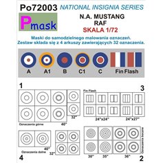 Pmask 1:72 NATIONAL INSIGNIA SERIES - maski do malowania oznaczeń do North American Mustang RAF